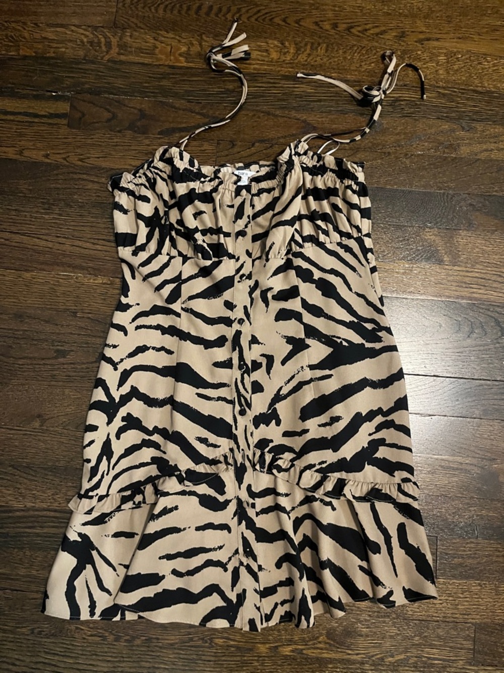 Bar III Tan and Black Zebra-Print Dress with Tie Straps